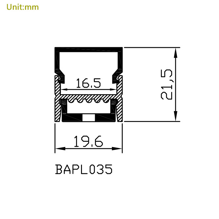 HL-BAPL035 Height 21mm Ceiling Recessed Extruded Aluminum Channel Profile Good heatsink For Width 16mm LED ribbon lights HL-BAPL035 Height 21mm Ceiling Recessed Extruded Aluminum Channel Profile Good heatsink For Width 16mm LED ribbon lights
